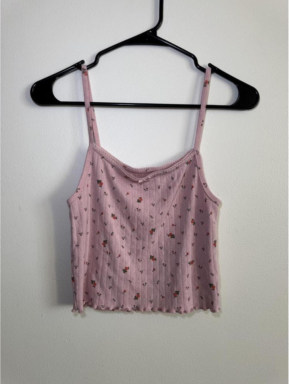 Aerie Pink Floral Coquette Crop Tank XS PTP 14 GC